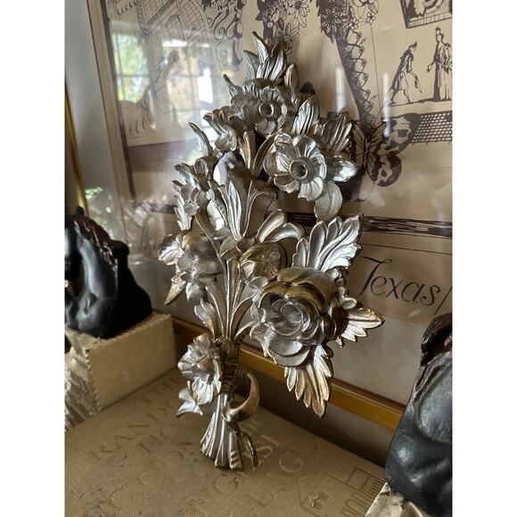 Vintage Wall Decor Golden Flowers made in Italy hanging art country bouquet 14” - Picture 8 of 14